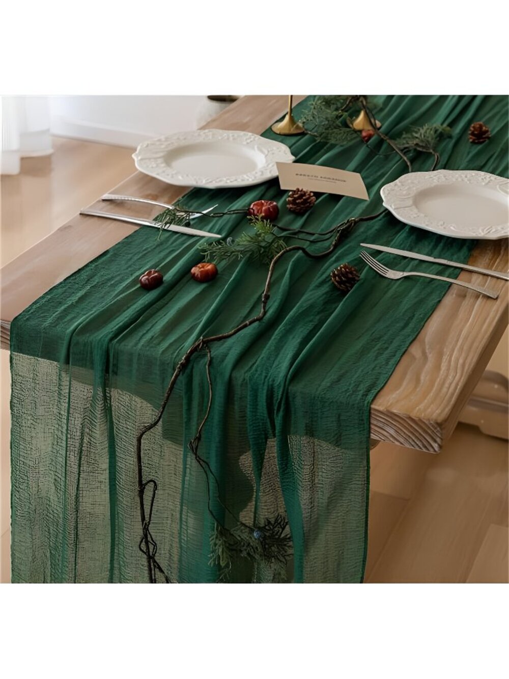 Table Runner Emerald Green Cheesecloth Gauze 120 Inch 10 FT Rustic Boho Cheese